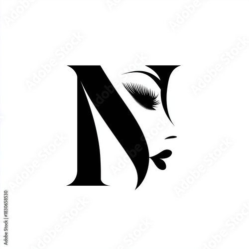 Elegant black logo with letter N and woman’s silhouette design  