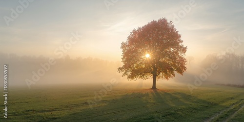 Misty morning scene with ma...