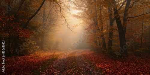 Golden fall leaves cover a ...