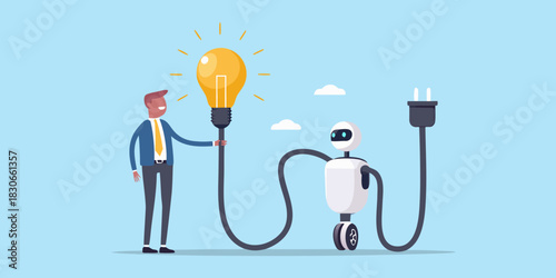 Human and robot collaboration sparking innovation with a bright idea