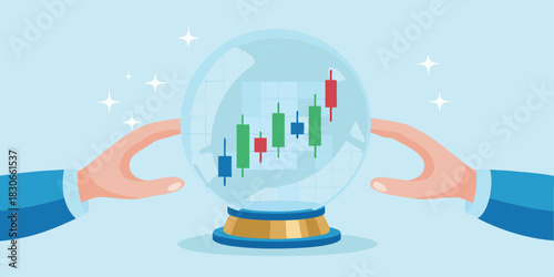 Predicting stock market trends with a crystal ball illustration