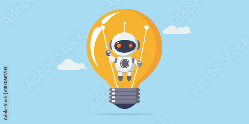 Robot inside a light bulb representing ai innovation and creative solutions