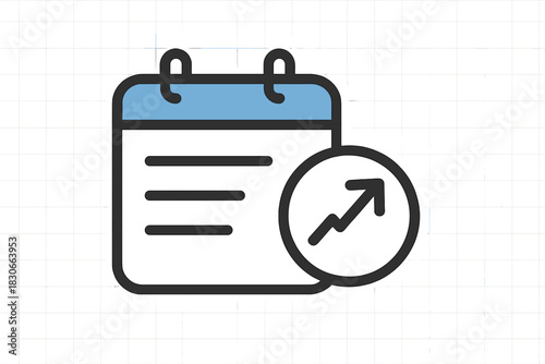 Calendar schedule planner combined with rising arrow graph representing business growth