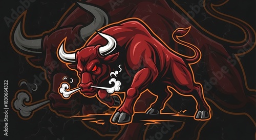 Charging Bull of Power: A bold, stylized illustration captures a fierce, powerful bull, exuding an aura of strength, dominance, and determination.