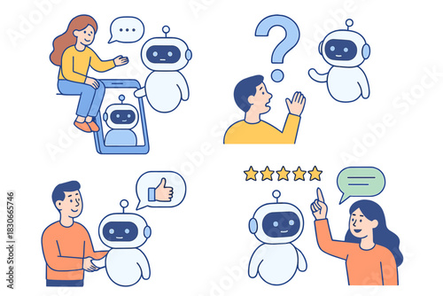 Users interacting with friendly chatbot for digital customer service support