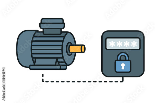 Security system protecting an industrial electric motor with a password and padlock icon