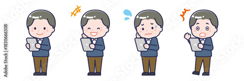 タブレットを使う「私服のシニア」の男性