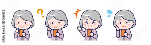 スマートフォンを使う「私服のシニア」の女性