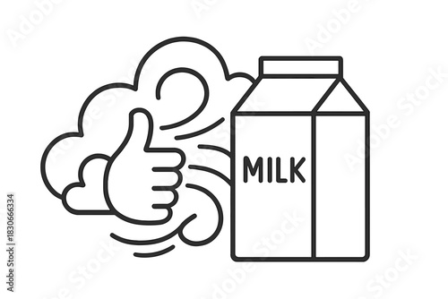 Milk carton packaging with thumbs up gesture symbolizing quality and freshness approval