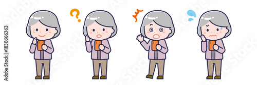 スマートフォンを使う「私服のシニア」の女性