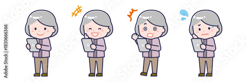 タブレットを使う「私服のシニア」の女性