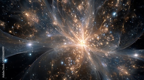 The heart of the universe made from recursive fractal light, endless energy patterns expanding outward, divine symmetry, cinematic cosmic glow, 