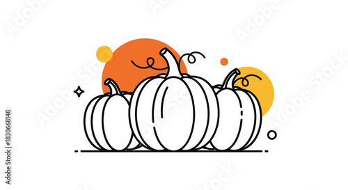 A minimalist outline illustration featuring three pumpkins, celebrating autumn, harvest, and festive holidays like Halloween and Thanksgiving.