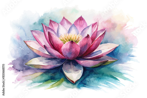 Lotus Flower Watercolor vector illustration isolated on white background
