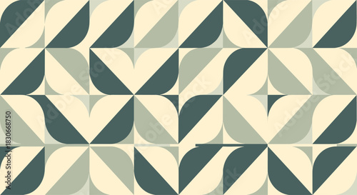 Abstract geometric tile pattern with repeating stylized organic shapes in a mid-century modern aesthetic, using a muted color scheme.