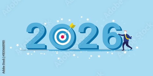 Business vision 2026 businessman achieving goals and future success