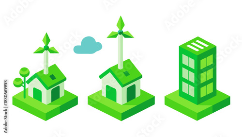 Green Energy Buildings Illustration