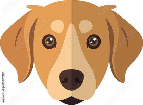 Cute brown dog head vector illustration in cartoon style facing right with floppy ears and a dark nose.