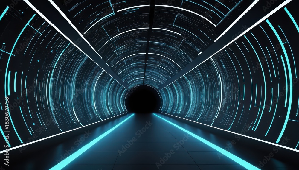 Fototapeta premium High-Speed Data Transfer Tunnel with Glowing Blue Circuit Lines