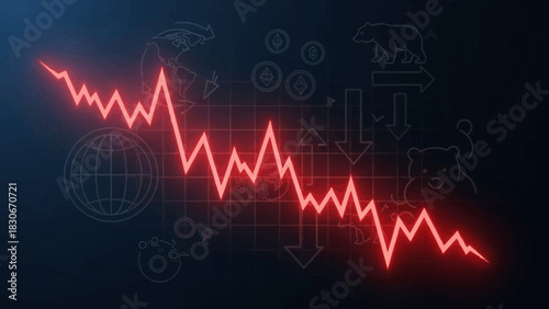 Dramatic Stock Market Crash Illustration with Red Downtrend Line
