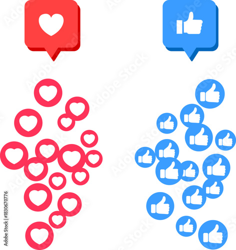 Social Engagement Emojis Heart and Thumbs Up Reaction Animations with Floating Burst Effects for Social Media Analytics and Interaction Graphics
