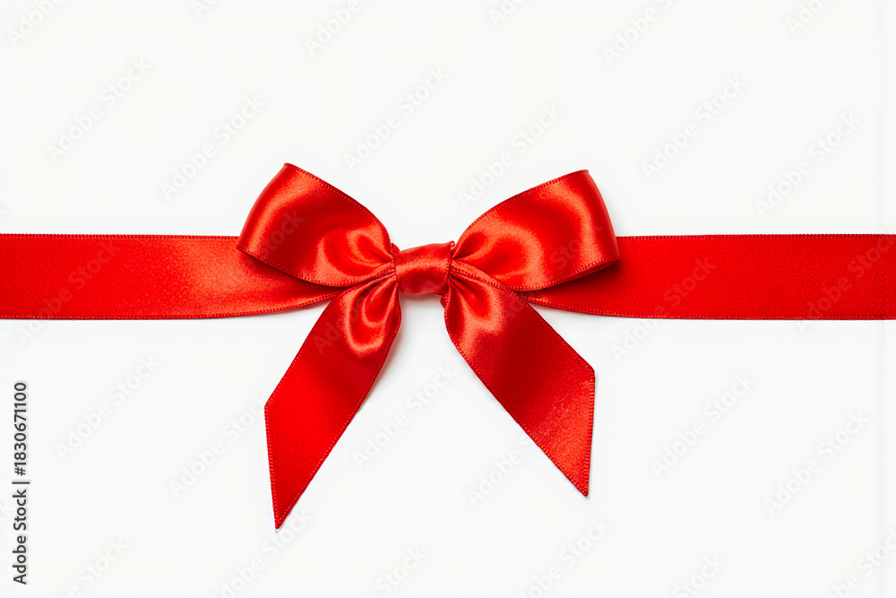 Fototapeta premium Vibrant red satin ribbon tied in a bow on a white background