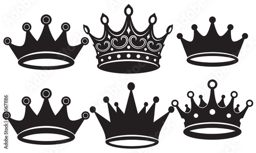 Collection of ornate and simple crown silhouettes for royal themes