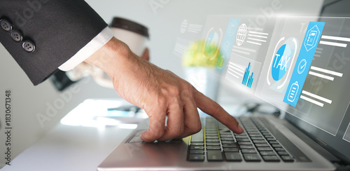 businessman organizing tax checklist through virtual interface. Tax planning services to maximize tax savings and optimize business finances