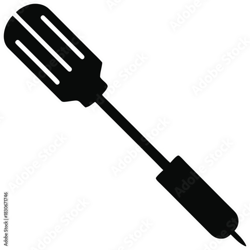 Black silhouette of a flathead screwdriver isolated on transparent background