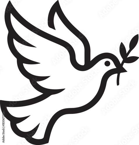 Flying dove vector illustration holding an olive branch symbolizing peace and hope