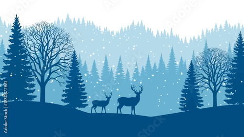 Winter Wonderland Silhouette Majestic Deer Amidst a Snowy Forest Landscape Scene