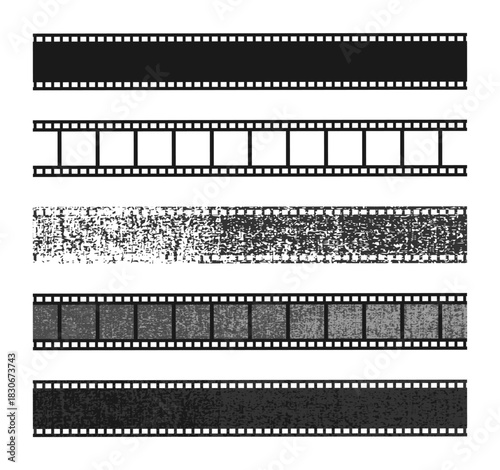 Set of minimalist movie film strips with grunge texture. Vector illustration