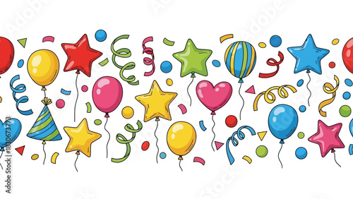 Festive Celebration Border Colorful Balloons, Streamers, and Confetti for Joyful Occasions