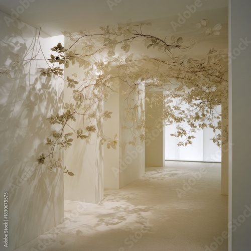 Modern Art Installation Corridor With Paper Branches