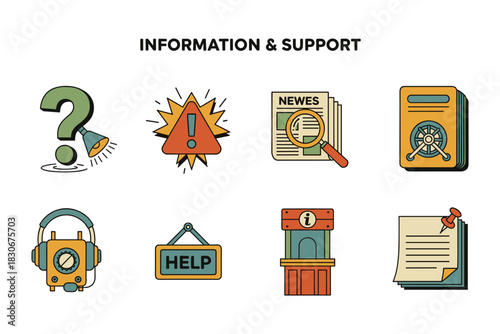 set of information support and help service icons