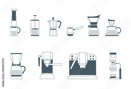 Pouring Method for Cold Coffee Brewing Concept. Vector illustration of Glass Pour-over Drip Kettle and Cup