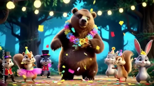 Forest Party Animals Celebrate with Confetti.