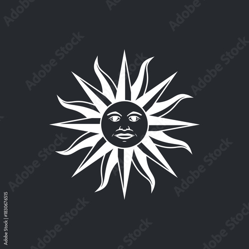 Uruguayan Sol de Mayo or Sun of May white emblem. Uruguay flag element