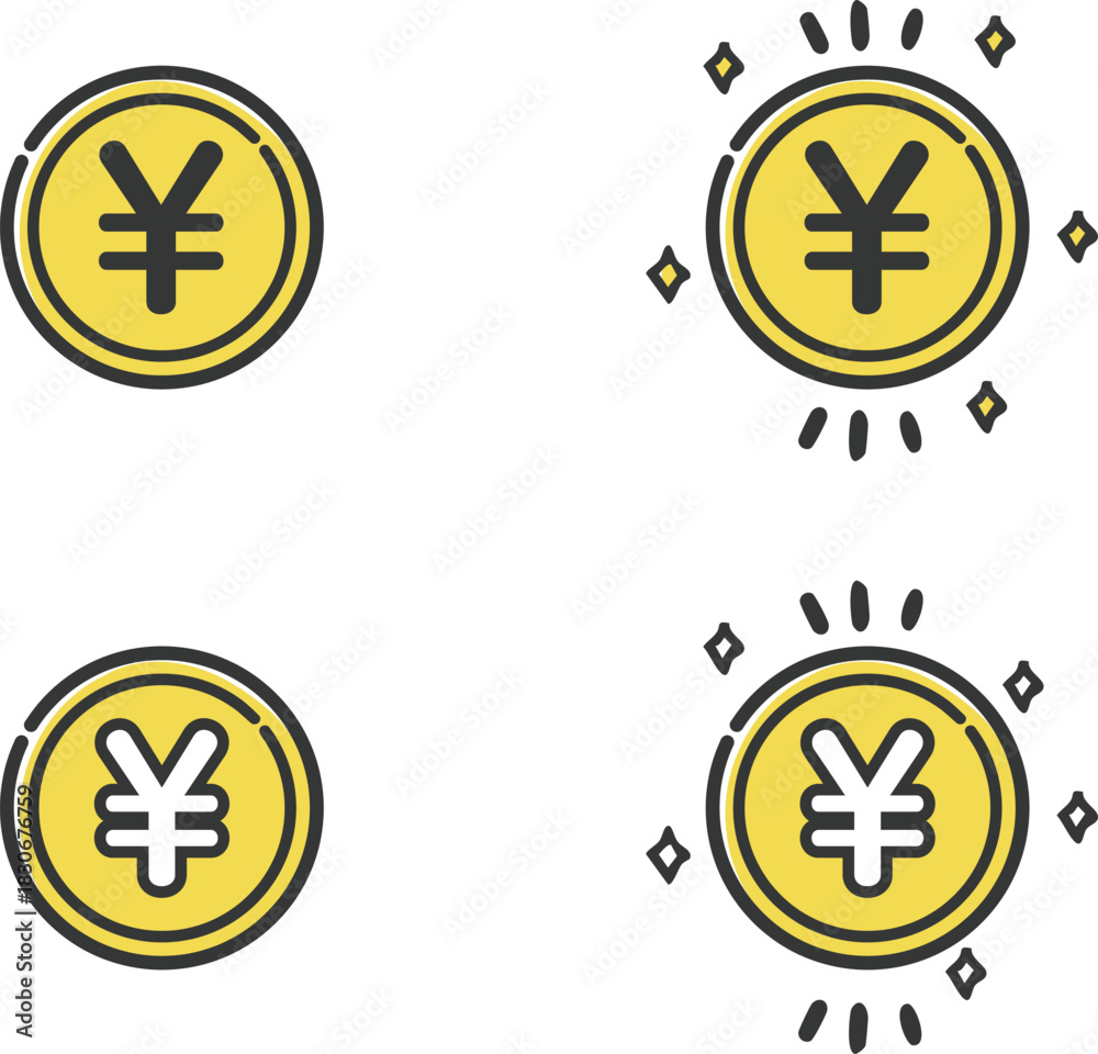 Obraz premium 日本円マークのコインイラストセット ベクター
