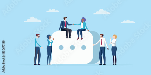 Business team meeting on social media communication platform online collaboration concept