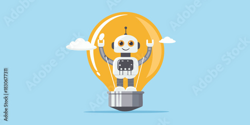 Robot in a light bulb innovation artificial intelligence and future technology