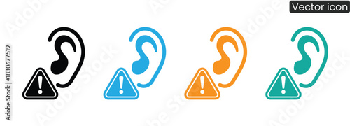 Illustrative hearing caution icons signal deafness awareness, safe listening practices, and hearing protection. Perfect for health campaigns and accessory promotions.