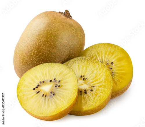 Kiwi gold and slices close-up on a white. Isolated