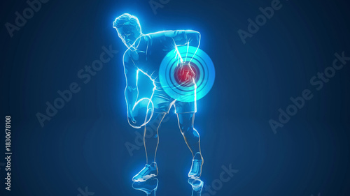 Conceptual 3D illustration of a rugby player with back pain