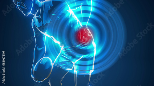 Conceptual 3D illustration of a rugby player with back pain