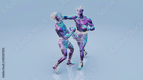 Conceptual 3D illustration of a boxing knock out
