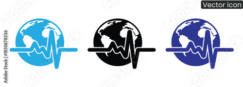 This graphic of a globe with a pulse symbolizes worldwide health, perfect for medical companies, global tech, or international communications. Clean, modern and simple.