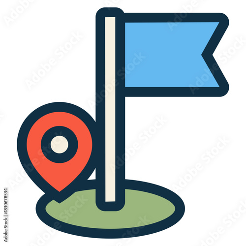 location pin with blue flag stick icon