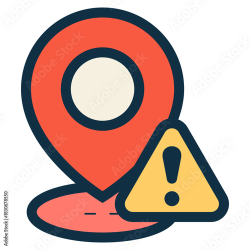 pin location with warning problem sign icon