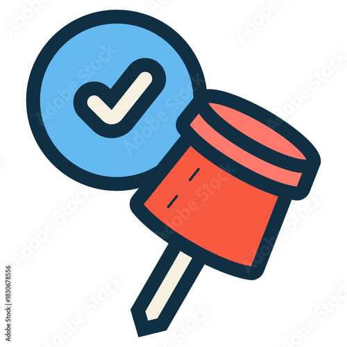 push pin with check mark sign icon